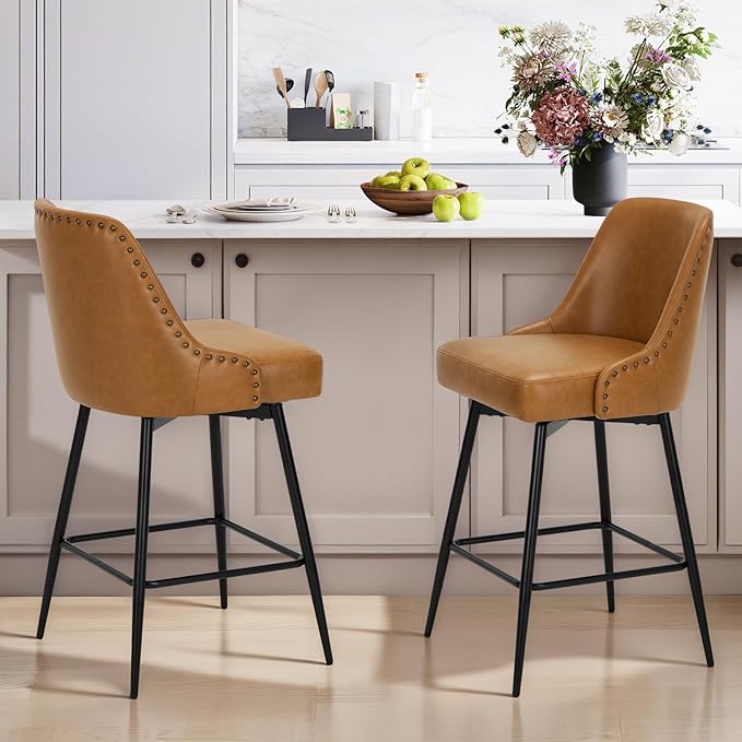COLAMY Bar Stools Set of 2, 26.18" Counter Height Swivel Stools by COLAMYINC
