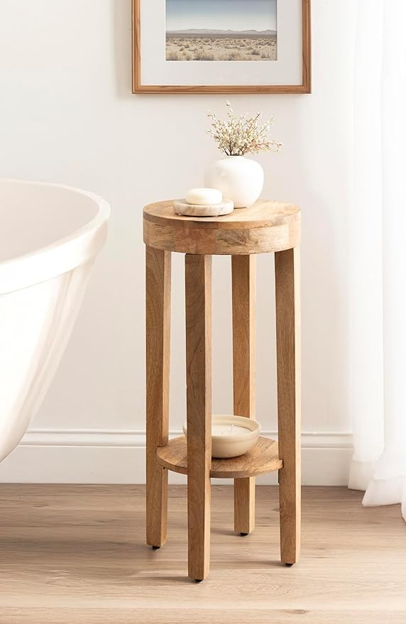 Kate and Laurel Talcott Modern Round Wood Side Table, Natural Wood, - Image 4