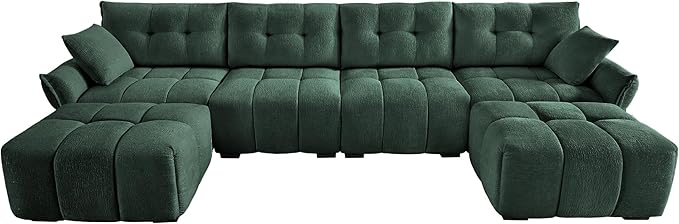 Modern Chenille Fabric 4-Seat Sofa w/Two Ottoman+2 Pillows, Premium Upholstery - Image 4