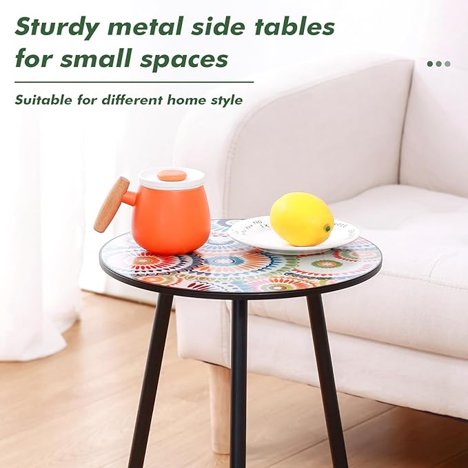 1 Pack Metal Mosaic Round Side Table 13.4" Small End Corner Tables - Image 4