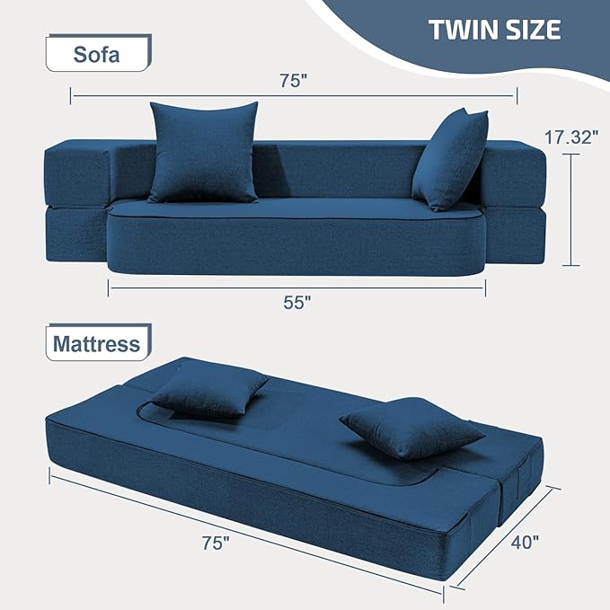 2-in-1 Folding Sofa Bed with Pillows - Image 2