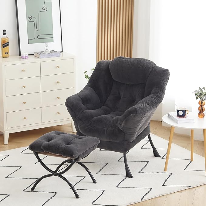 Lazy Chair with Ottoman, Modern Accent Chair Lounge Leisure Sofa Chair with - Image 4