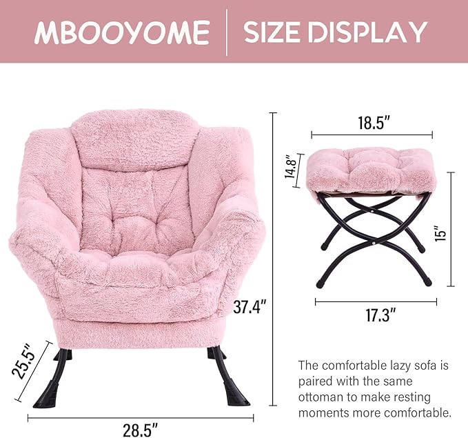 Lazy Chair with Folding Ottoman, Modern Accent Lounge Armchair with Armrests - Image 3