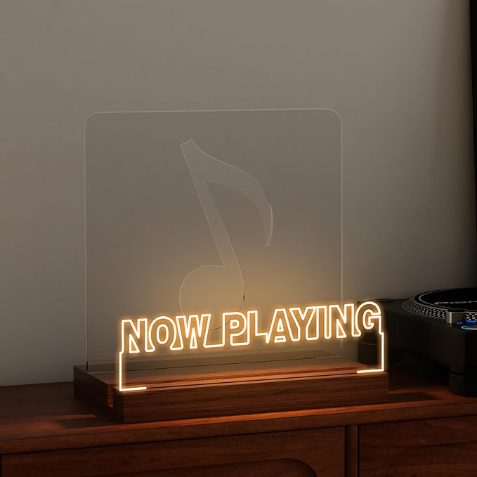 Now Playing Vinyl Record Stand, Light up Record Holder, Wooden Acrylic Display by CoolGiftMart