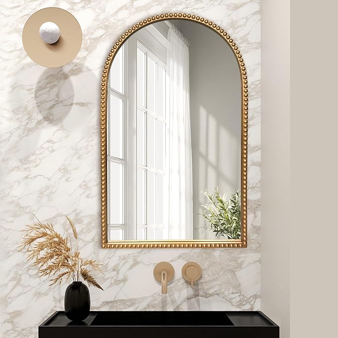 Traditional Wall Mirror Vintage Gold, Arched Vertical Mirrors by BAODANFU