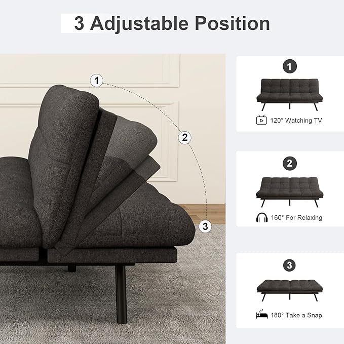 Vipbear Futon Sofa Bed Couch, Space-Saving Loveseat - Image 3