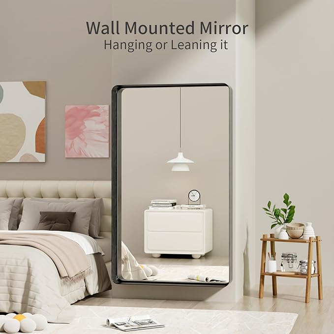 Koonmi Black Wall Mirror for Bathroom, 36x60 Inch Matte Deep Framed Rounded - Image 3