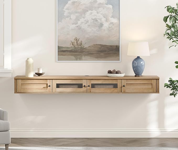 WAMPAT Floating TV Stand for TVs up to 80 Inch, Wooden Floating TV Shelf - Image 2