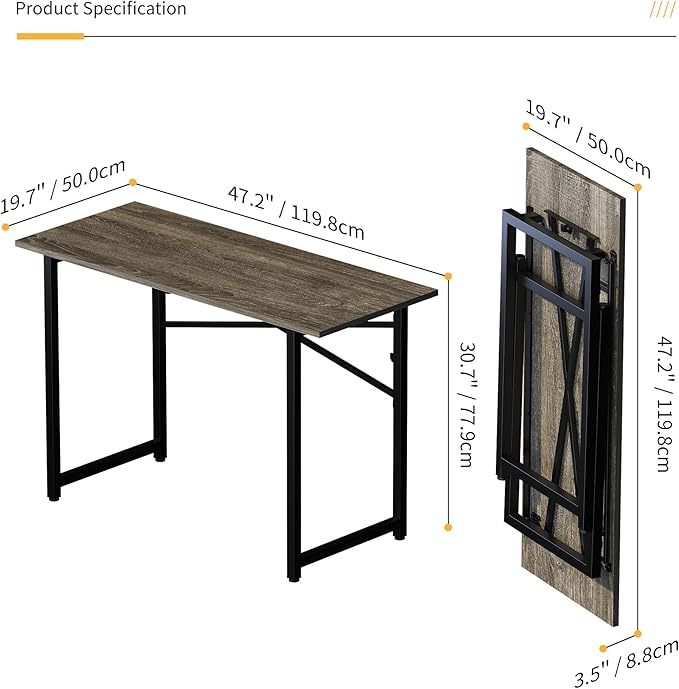 47 inch Folding Desk, Writing Gaming Computer Camping Table, No Assembly - Image 3