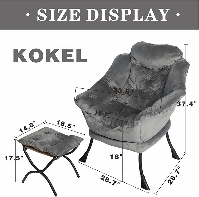 Kokel Lazy Chair with Folding Ottoman, Living Room Chairst - Image 3
