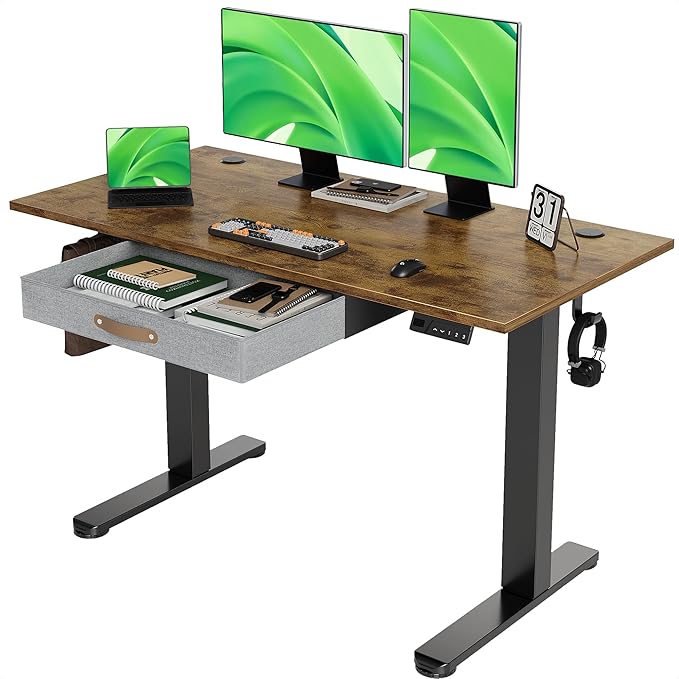 Seang Standing Desk with Drawer, 3 Memory Height Settings with Cable Grommets & by Unknown