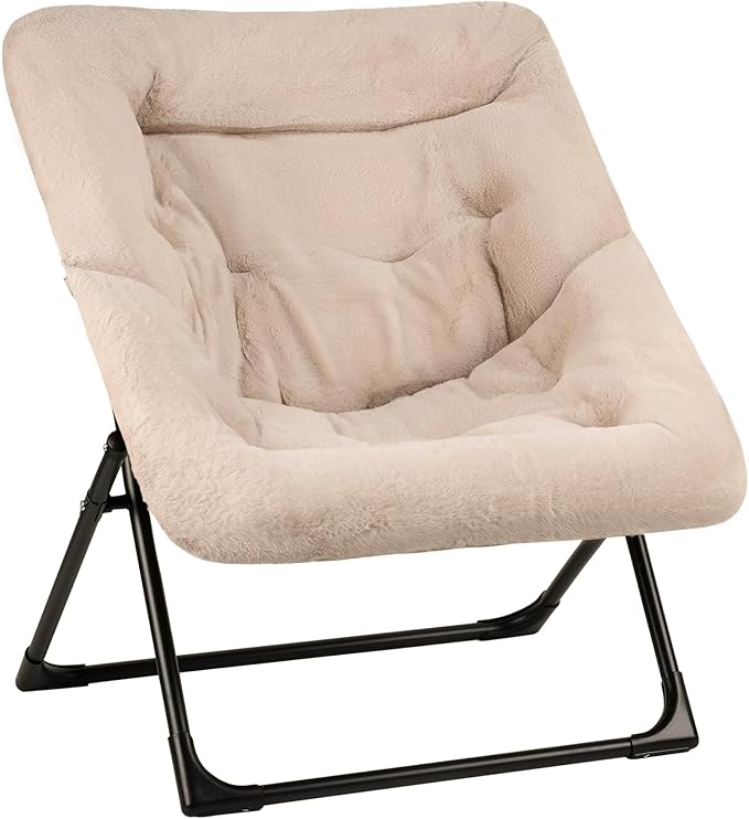 Comfy Saucer Chair for Adults, Soft Faux Fur Bedroom Chair, Accent Dorm Chairs by MordchilHF