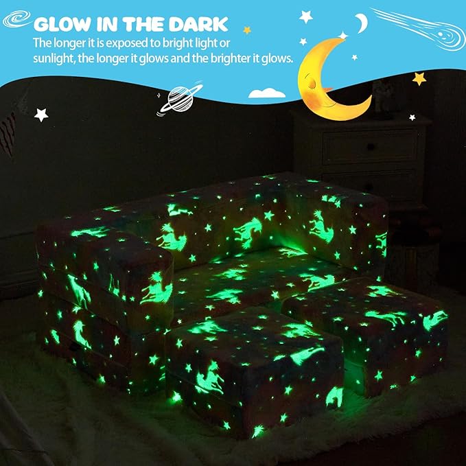 Modular Kids Couch, Glow in The Dark Sofa 3 in 1 Fold Out Kids Sofa - Image 5