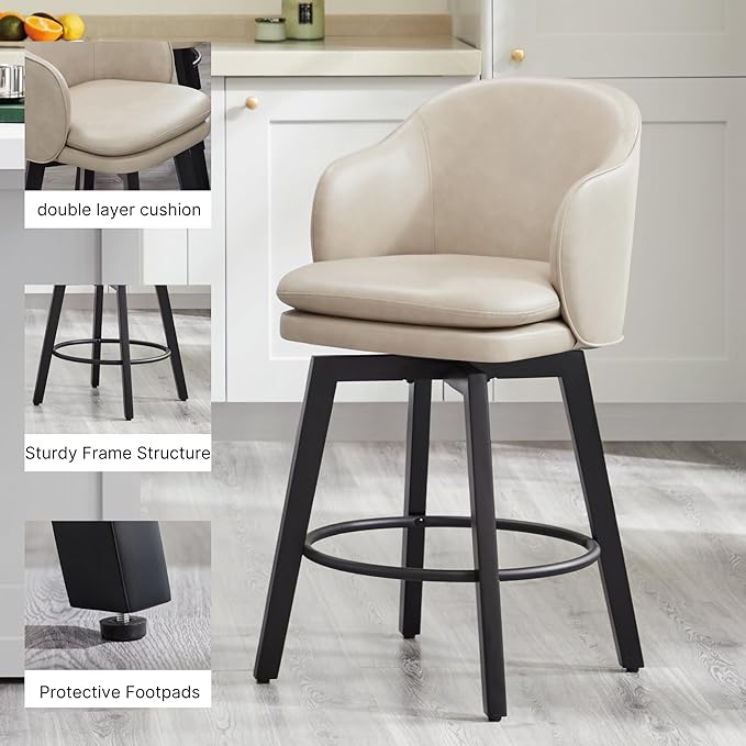 Counter Height Barstools 26 inch Upholstered Swivel Bar Stools - Image 4