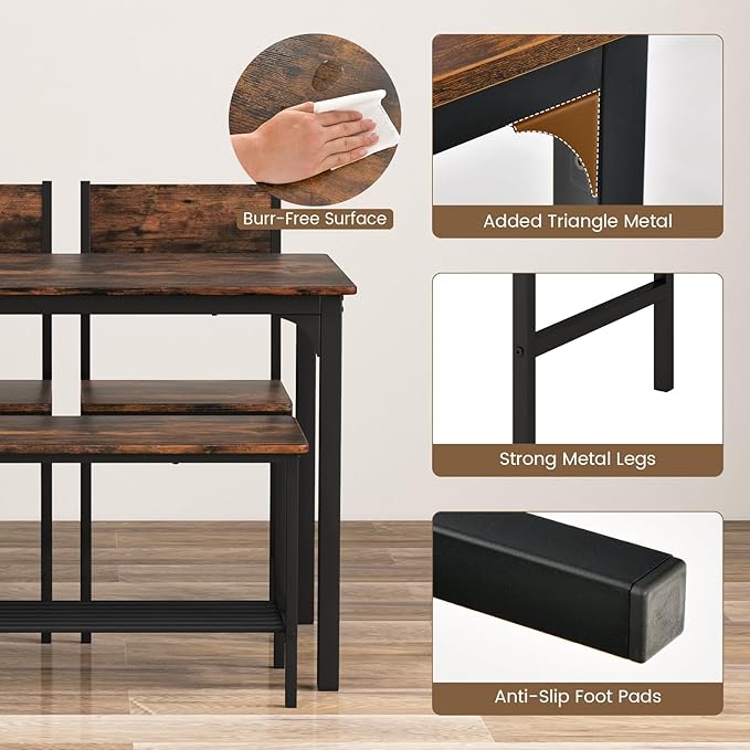 Tangkula Dining Table Set for 4, Kitchen Table and 2 Chairs for 4 - Image 4