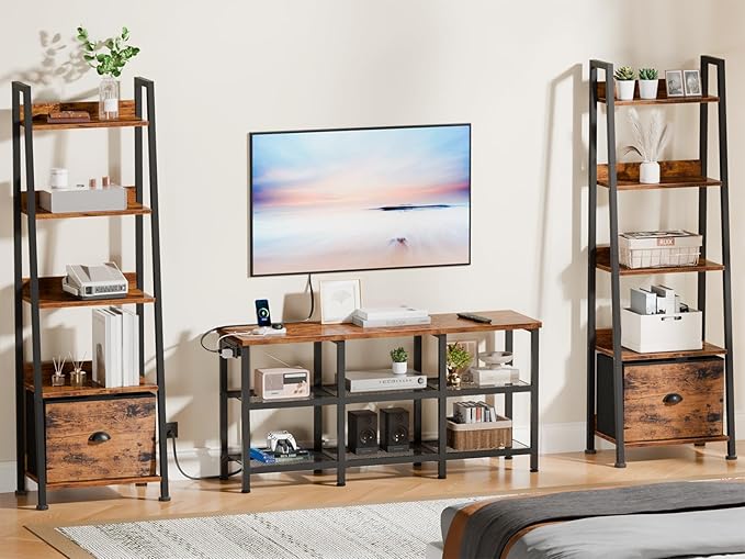 Furologee TV Stand with Power Outlets, Small Entertainment Center with Open - Image 5