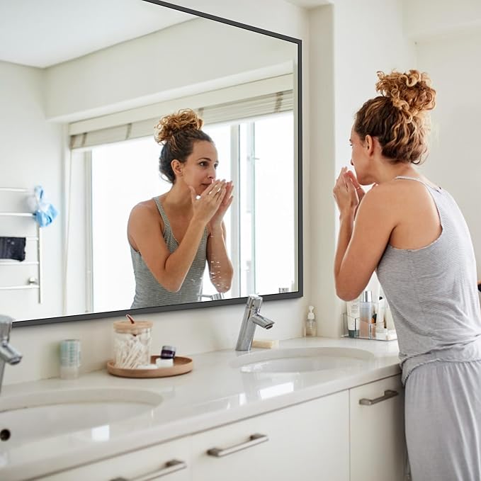 Black Bathroom Mirror for Wall, 30x50 Inch Rectangle Mirrors - Image 3