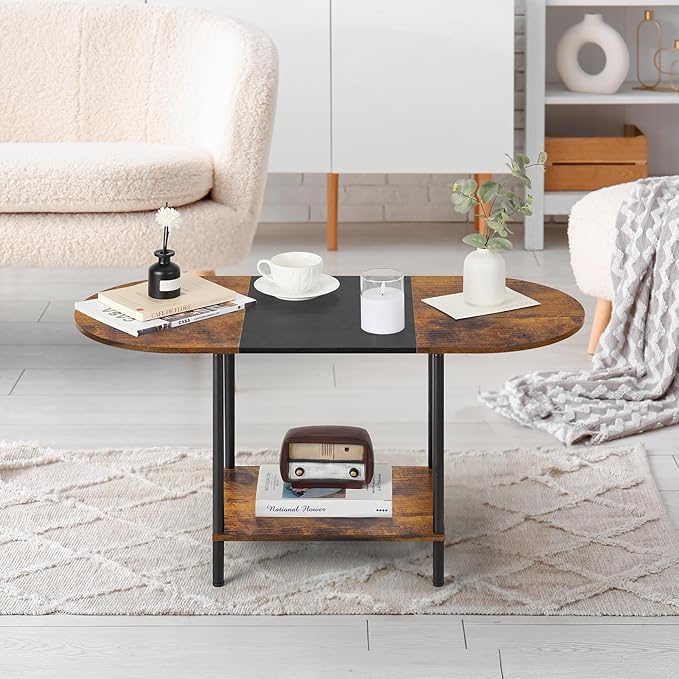 Coffee Tables for Living Room, 2-Tier Small Coffee Table Farmhouse Oval Center - Image 5