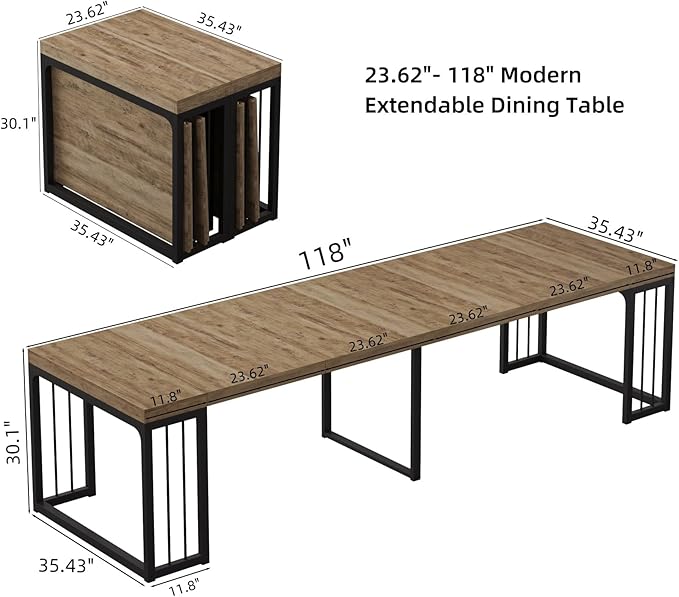 KEIKI 23.62" - 118" L Extendable Foldable Dining Room Table - Image 3