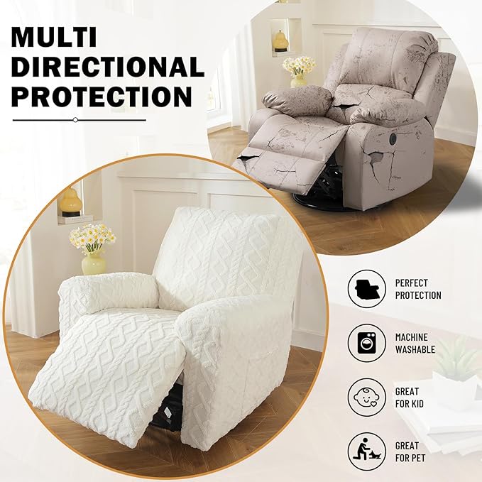 vctops 4 Pieces Geometric Jacquard Plush Recliner Slipcovers Soft Fuzzy Fluffy - Image 5