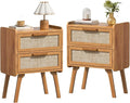Lerliuo Rattan Nightstands Set of 2, Boho Night Stand by Lerliuo