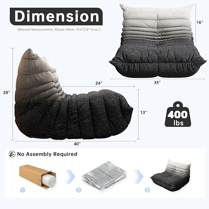 Bean Bag Chairs for Adults, BeanBag Reading Chair Memory Foam Couch, Floor - Image 2