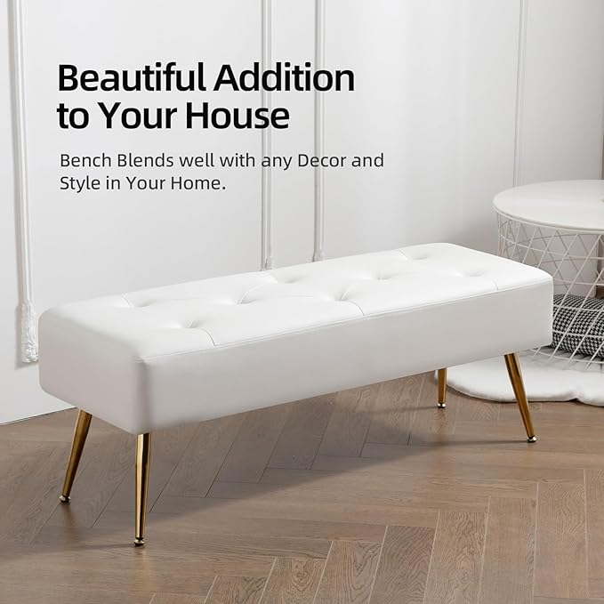 Furniliving Modern PU Leather Benches, Upholstered Tufted Leather Bedroom - Image 9