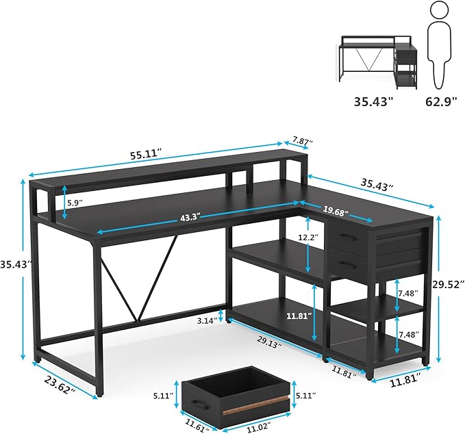 Tribesigns L Shaped Desk with Drawer and Monitor Stand - Image 2