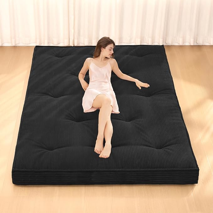 Japanese Floor Mattress, Corduroy Foldable Mattress Pad Roll Up Tatami Mat by NLDDTrailblazersTreasures