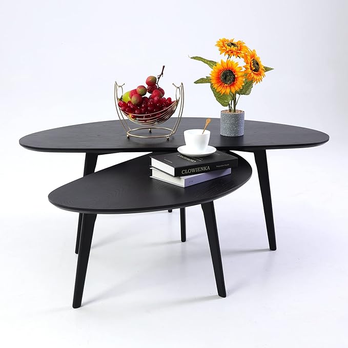 FIRMINANA Mid Century Modern Coffee Table, Oval Black Coffee Table - Image 8