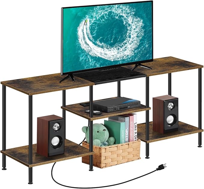 BTY Rustic TV Stand with Storage, 50 inch TV Console Table with Charging - Image 8