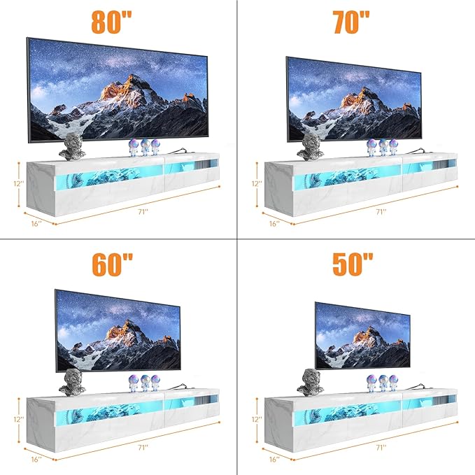 Floating TV Stand with Led Lights, 71 inch Wall Mounted TV Shelf with Power - Image 6