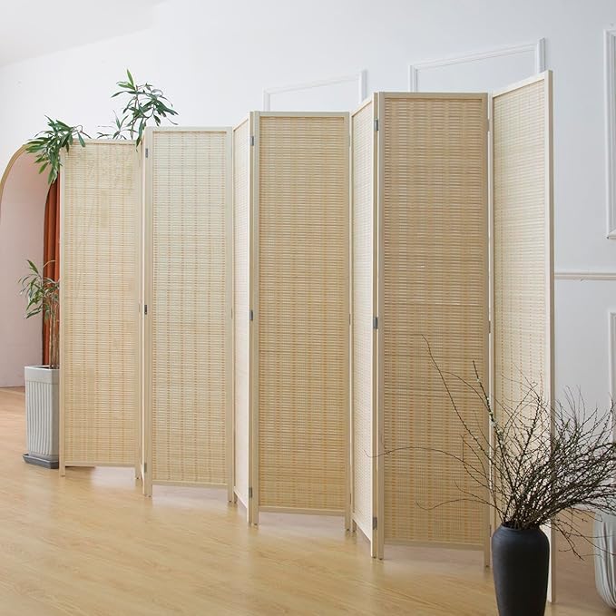 8 Panel Room Divider and Folding Panel Screen, Bamboo Panel Divider Screen - Image 3