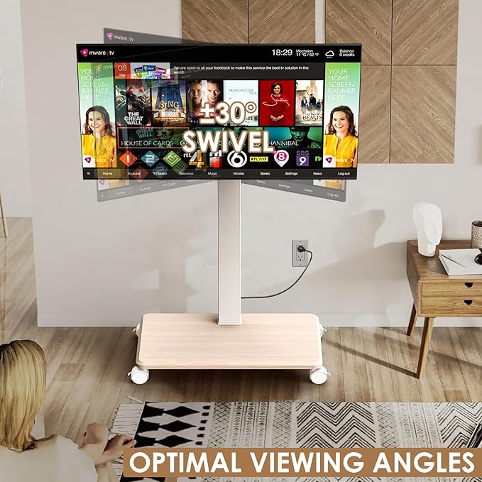 Rolling TV Stand with Power Outlet, Swivel Mobile Portable TV Cart - Image 3