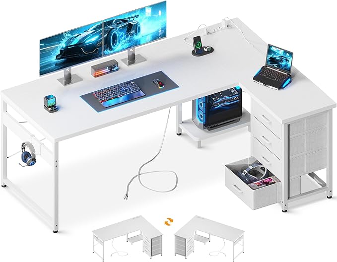 AODK L Shaped Desk with 4 Tier Drawers, L Shaped Computer Desk with USB by AODK