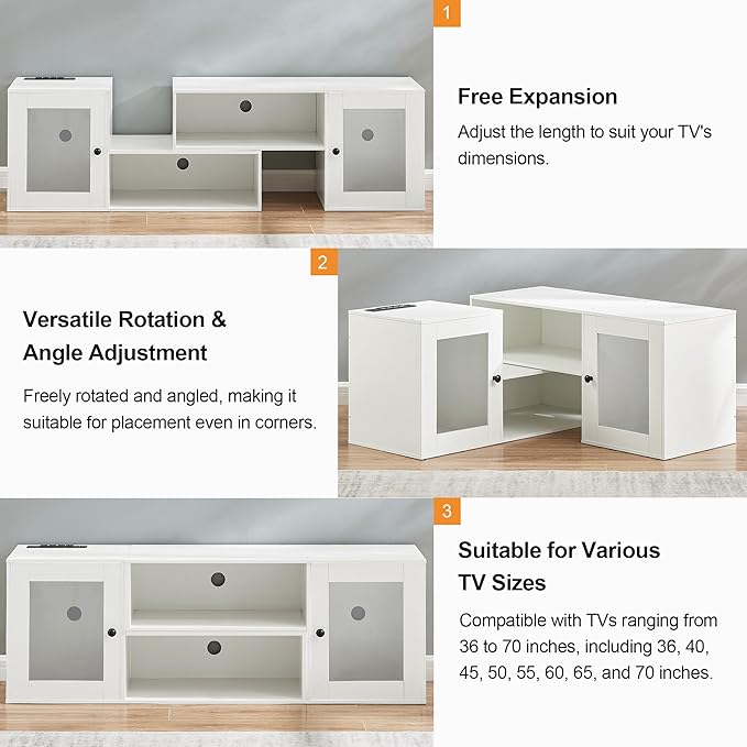 VECELO LED TV Stand for Televisions up to 70 Inchs Modern Entertainment Center - Image 5