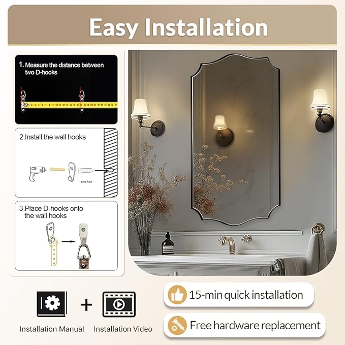 24x40 Black Mirror, Asymmetrical Vanity Mirror, Irregular Wall Mirror - Image 7