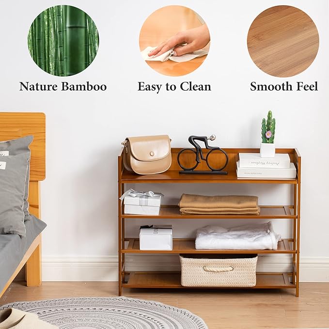 Bamboo Shoe Rack Organizer, 4 Tier Shoe Shelf Storage Organizer, - Image 6