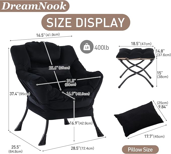 Lazy Chair with Ottoman, Modern Accent Chair with Lumbar Pillow, Comfy Chairs - Image 2