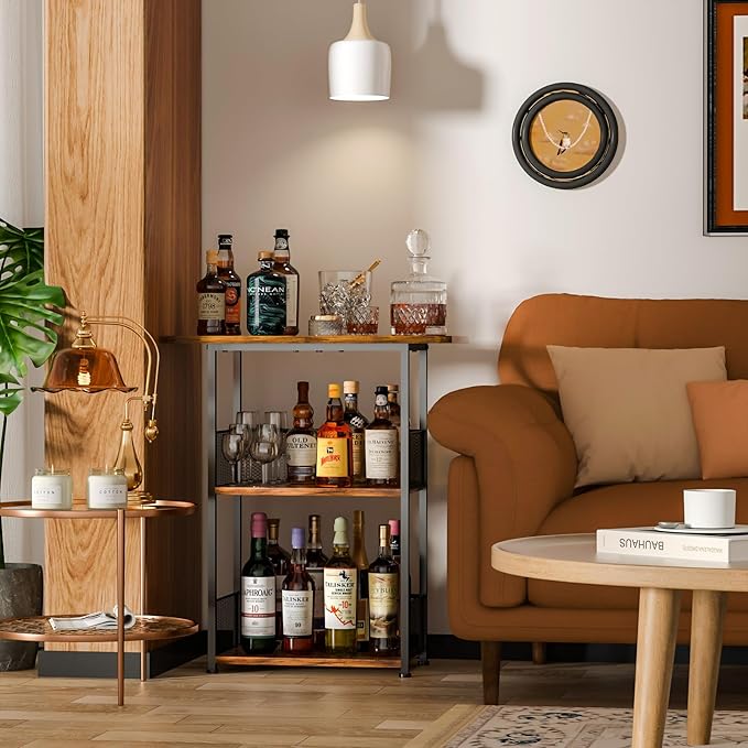 Floor Standing Freestanding Whiskey Rack: 3 Tier Wine Rack Mini Bar Table - Image 5
