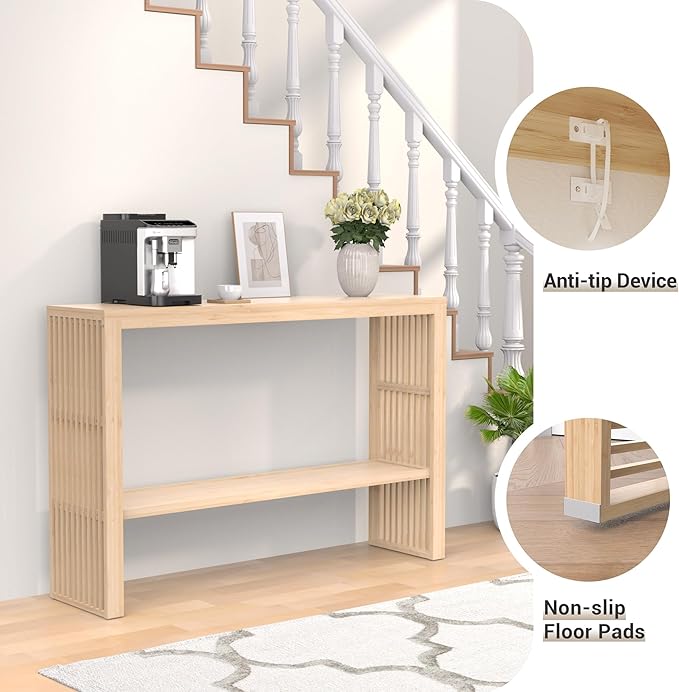 Bamboo Wood Entryway Table 47.2" Console Table, 2-Tier Farmhouse Narrow Sofa - Image 6