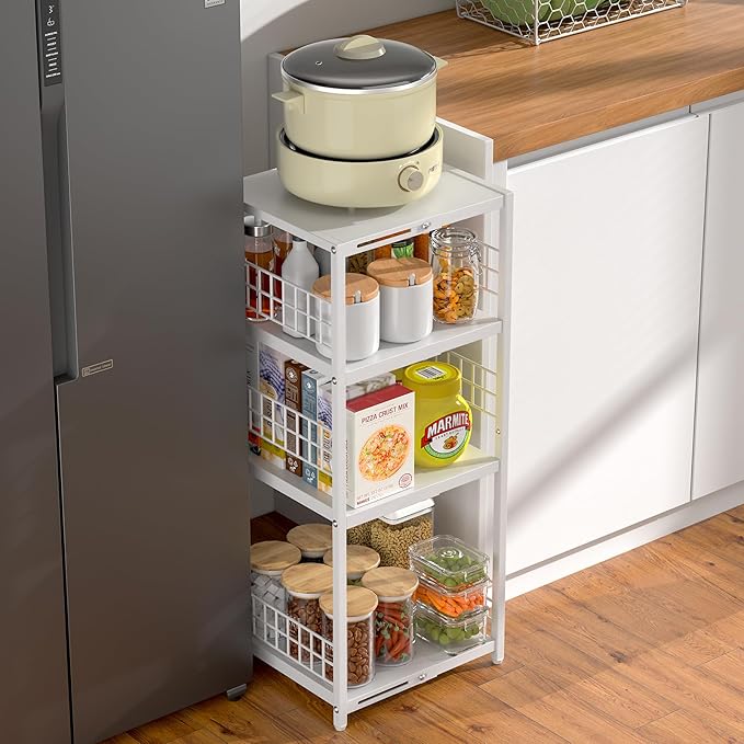 4 Tier Expandable Slim Storage Shelf, Metal Shelving Unit - Image 5