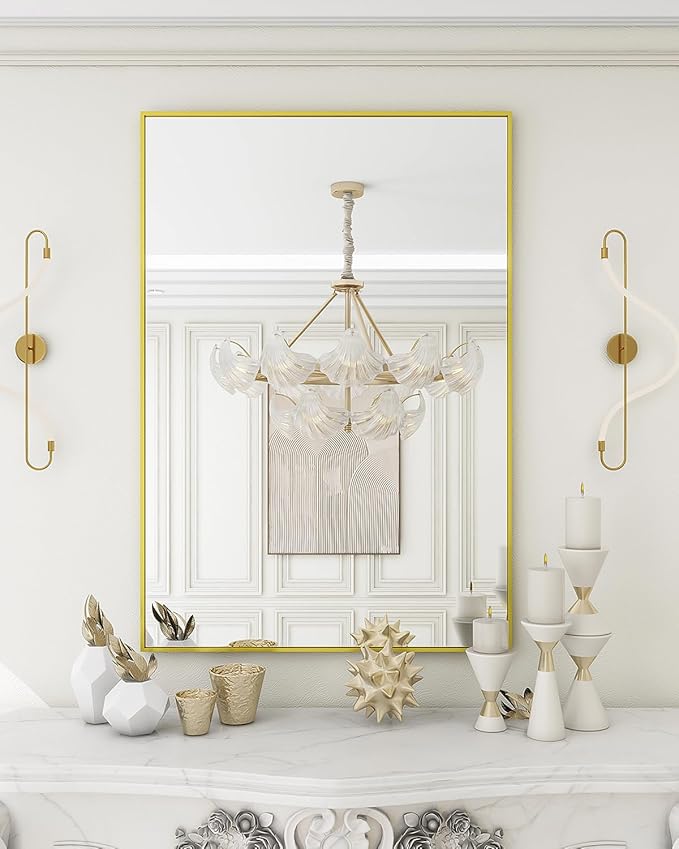 Koonmi Gold Rectangle Wall Mirror, 20x30 Inch Bathroom Mirror, Aluminum Frame by KOONMI