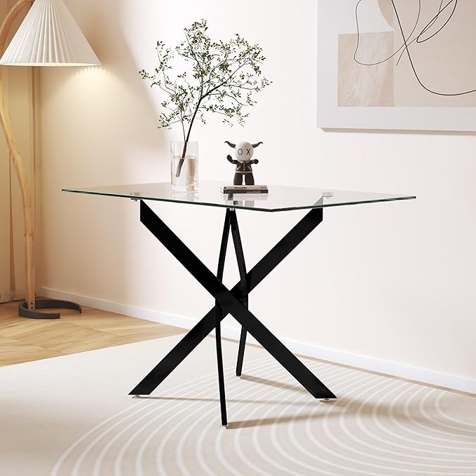 Tempered Glass Dining Table 48 Inch Mordern Rectangular Kitchen Table by Goldfan