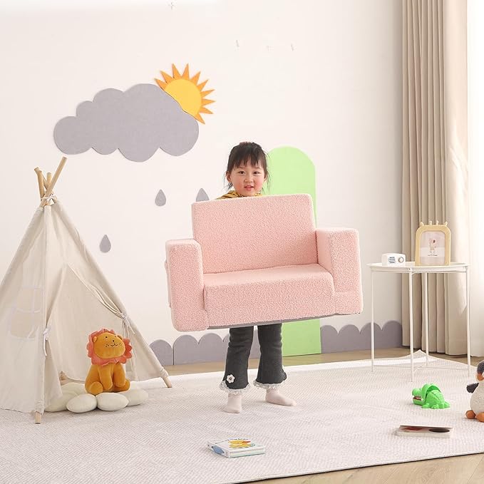 Welnow Toddler Chair, 2-in-1 Soft Sherpa Kids Sofa, Convertible Toddler Couch - Image 7