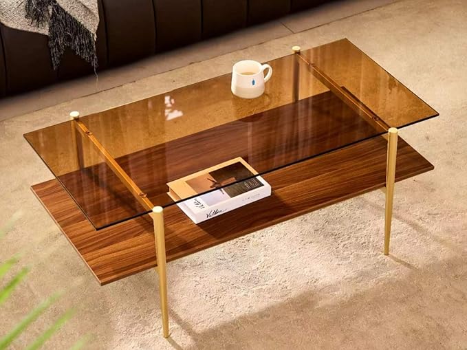 Shrine Rectangle Coffee Table, Mid-Century Modern Design, 2-Tier Structure by SHRINELIGHTING
