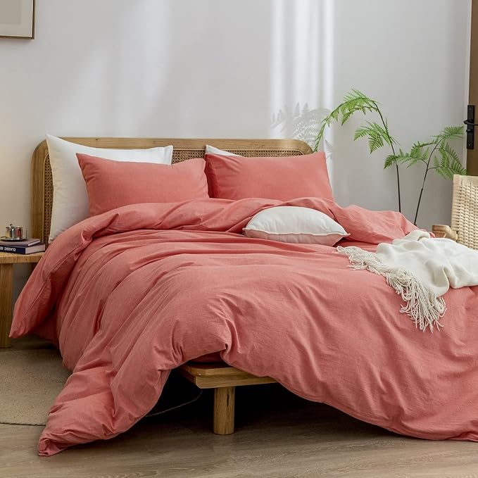 BESTOUCH Duvet Cover Set 100% Washed Cotton Linen Feel Super Soft Comfortable - Image 4
