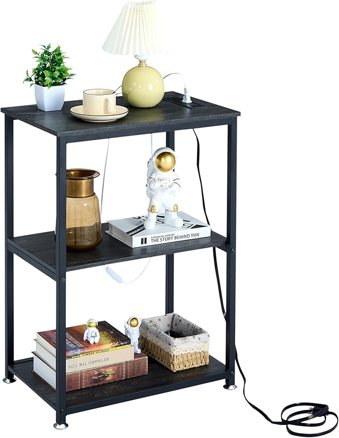VECELO Tall End Table with Charging Station, Side Table with USB Ports and by VECELO