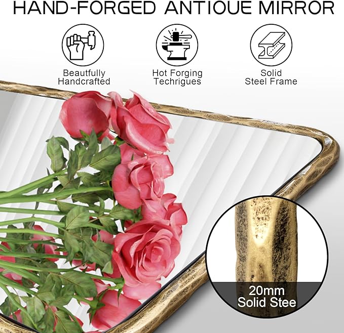 BEGINS Hand-Forged Steel Wall Mirror, 30x22 Inch Vintage Solid Steel Frame - Image 5