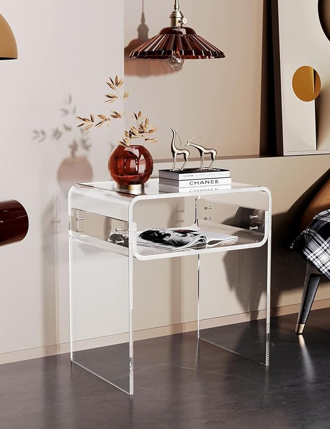 Clear Acrylic End Table 2-Tier Bedside nightstand - Image 9